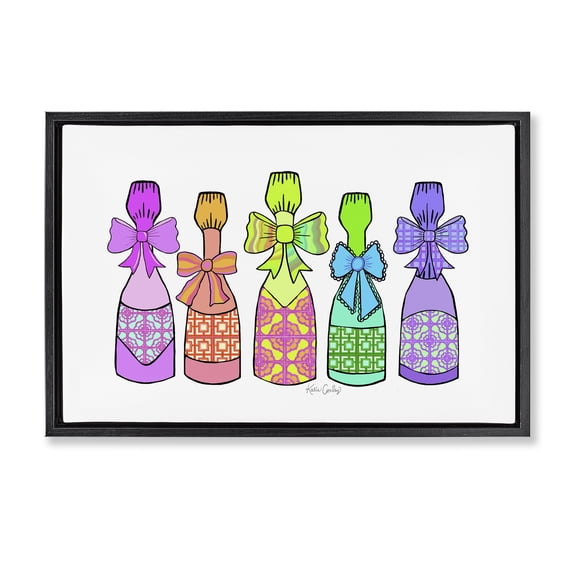 Stupell Industries Patterned Drink Bottles Food & Beverage Painting Black Floater Framed Canvas Art Print Wall Art, 25 x 17