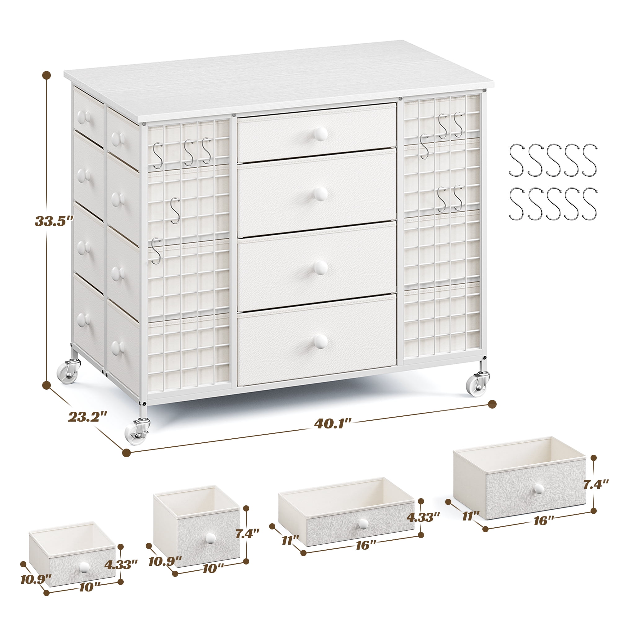 EnHomee 24 Drawers White Dressers for Bedroom Closet Dresser Fabric Drawers with Wheels