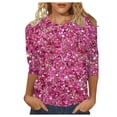 thumbnail image 2 of Summer 3/4 Sleeve Tops For Women 2026 Trendy Casual Crew Neck Carnival Sequin Effect T Shirts Top Casual Blouses, 2 of 4