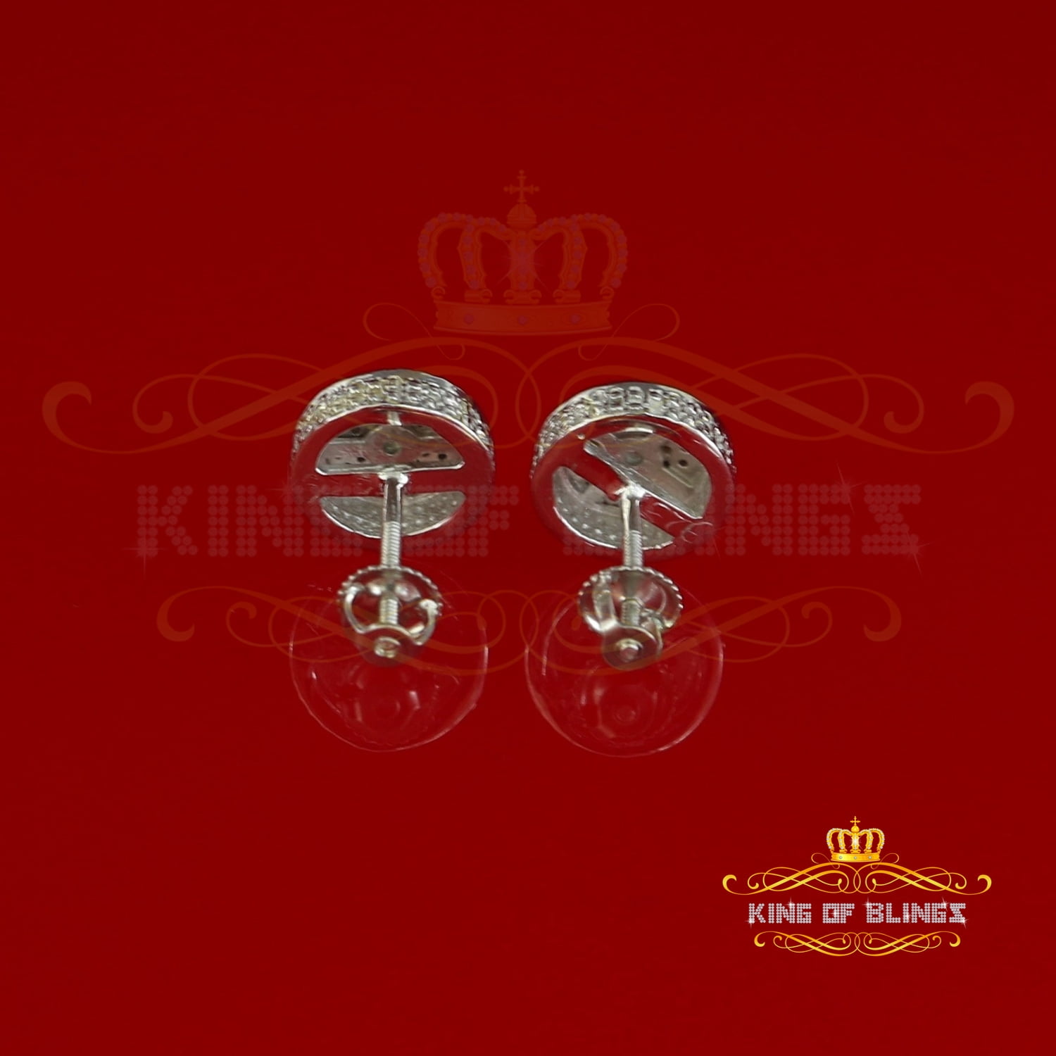 King of Bling's Women's 925 White Sterling Silver 0.15ct Diamond Men's Round-Shape Stud Earrings