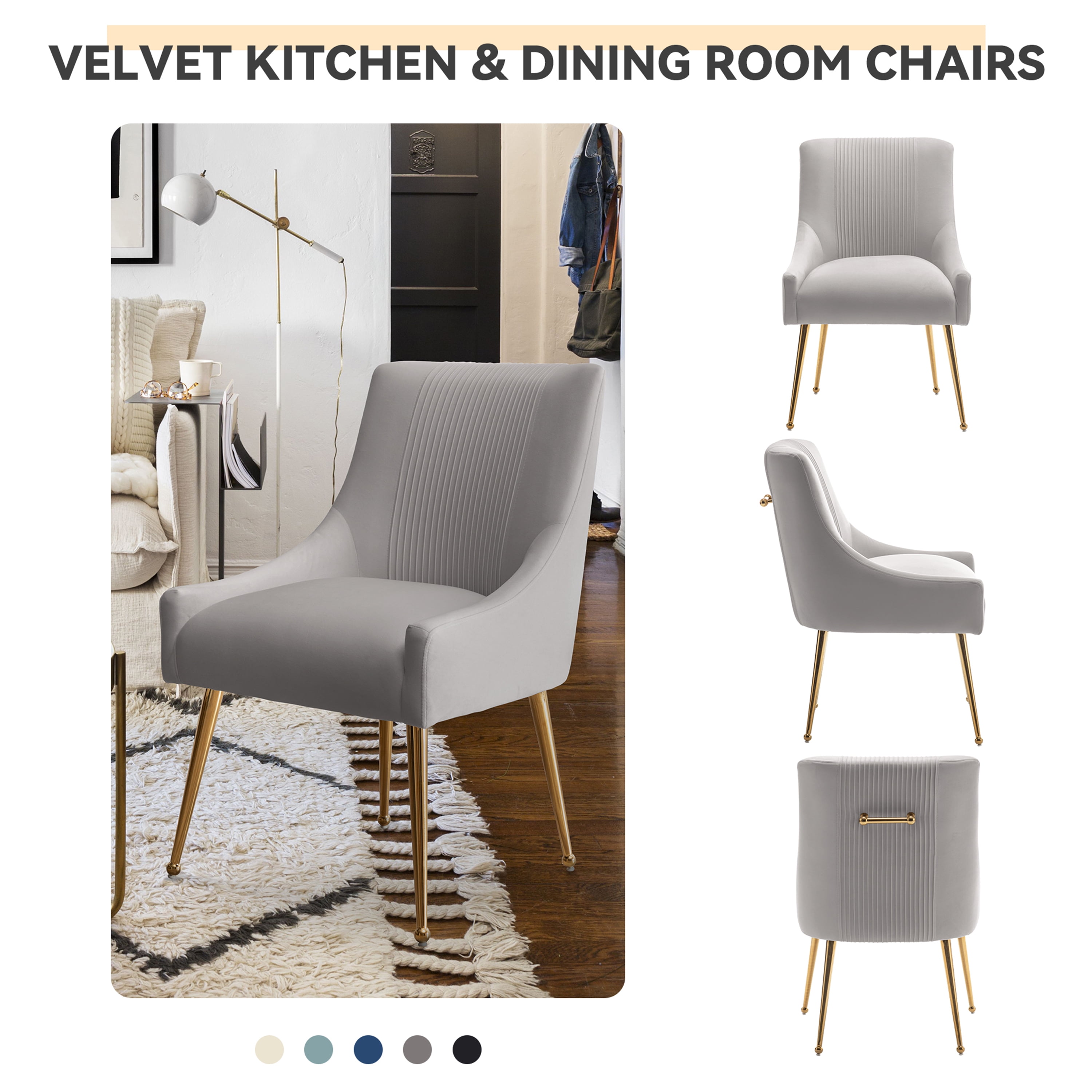 SEYNAR Modern Velvet Dining Chairs Set of 6, Upholstered Barrel Pleated Side Accent Chair for Bedroom,Living Room（Grey）