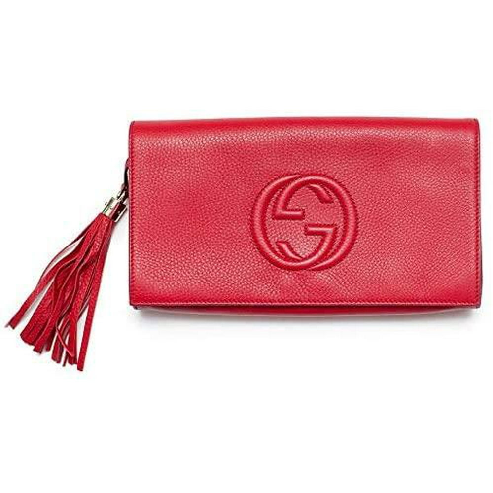Gucci Gucci Soho Leather Clutch Envelope Red Bag Tassel Handbag Bag Purse Italy New Walmart