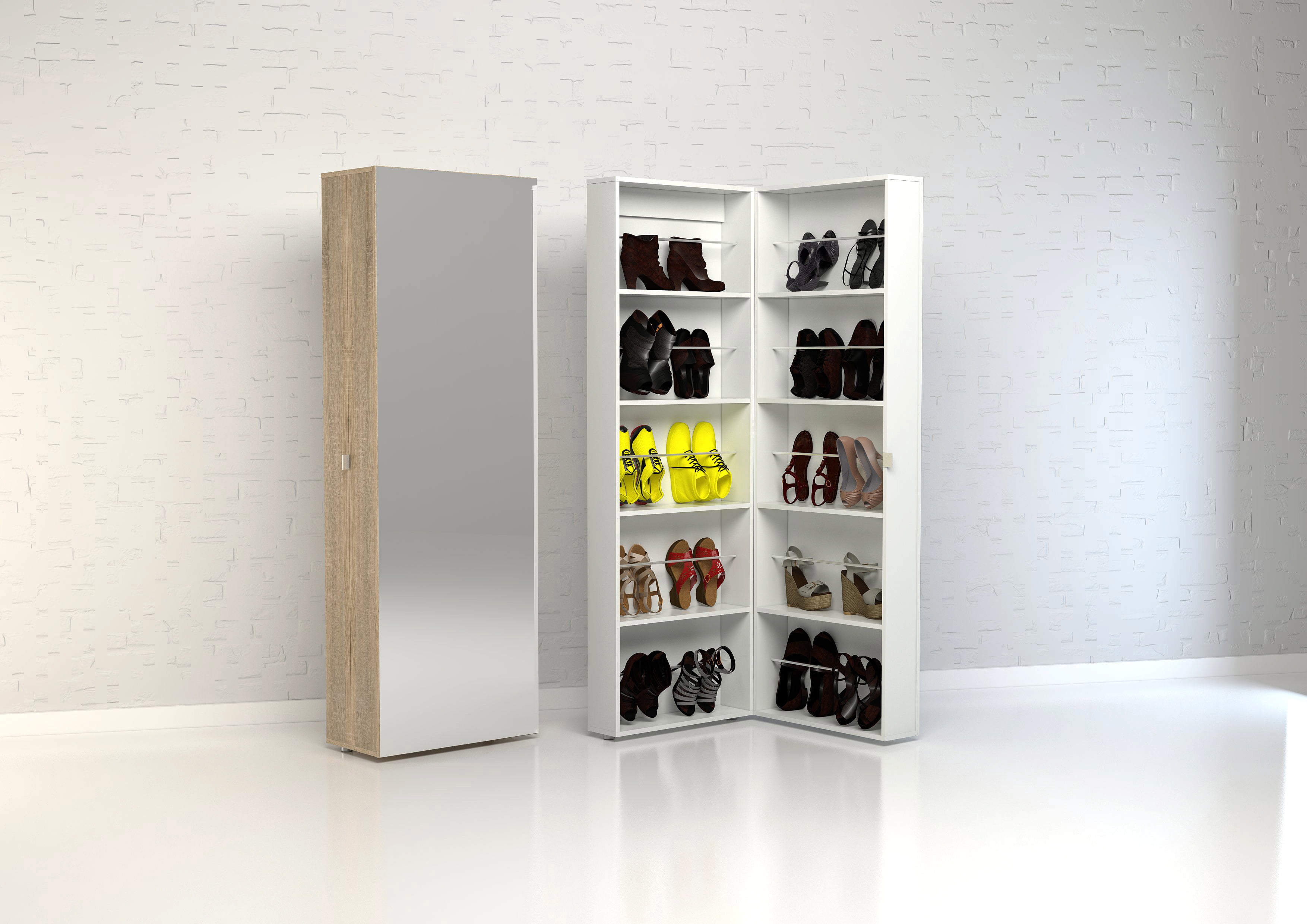 White Mirror Shoe Cabinet 4-Rack 60 Pairs Shoe Rack Mirrored Storage Organiser 