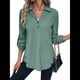 thumbnail image 3 of Blusas de Larga con Cuello en V y Botones para Mujer, Camisas Holgadas de Color Liso para y Otoño. Verde XL, 3 of 7