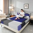 thumbnail image 3 of Manfei Abstract Geometric Queen Sheets, Blue Gray Black WhiteSquare Queen Sheet Sets, Black Reversible 4pcs1 Flat Sheet + 1 Fitted Sheet + 2 Pillowcases, 3 of 6