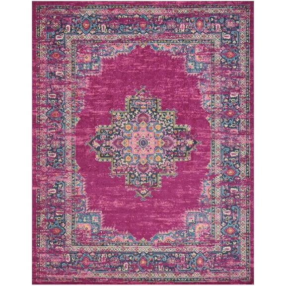 8â€™ x 10â€™ Fuchsia and Blue Distressed Area Rug