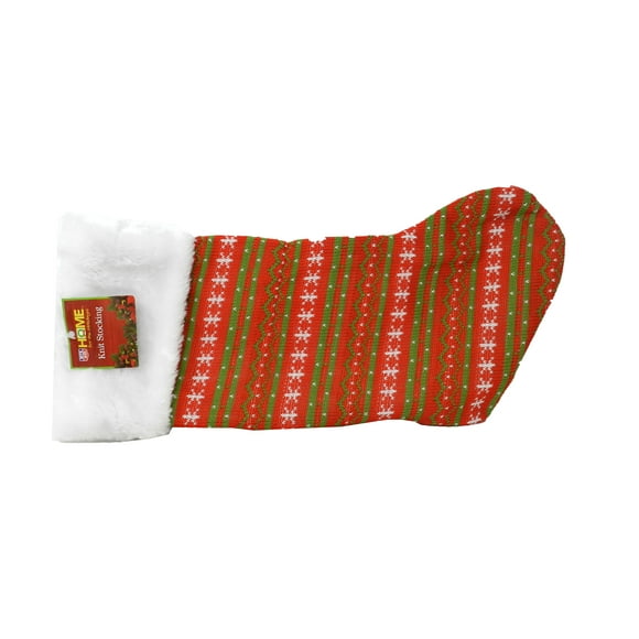Home For The Holidays Knit Red Stocking With Stripes & Snowflakes 1 Count