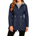 thumbnail image 2 of Solid Color Drawstring Waist Windbreaker for Women, Lightweight Hooded Zip-Up Rain Jacket with Striped Lining - Casual Outdoor Trench Coat Navy XL, 2 of 6