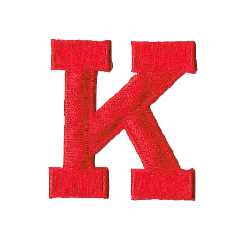 Alphabet Letter K Color Red 2" Block Style Iron On Embroidered