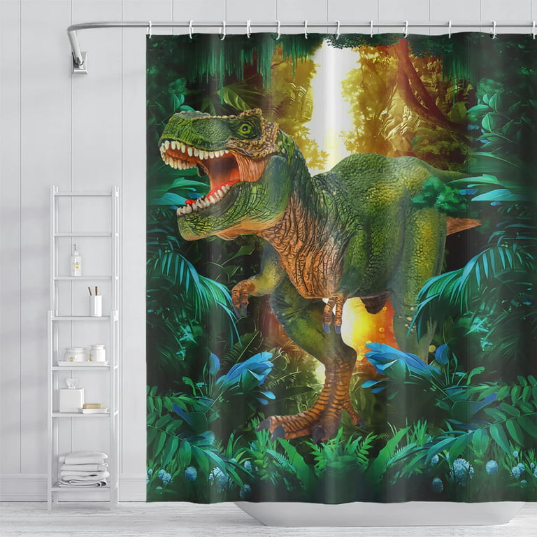 JOOCAR Huge Dinosaur Bathroom Shower Curtain Wild Animal Walk Green Jungle  Rainforest Shower Curtain with Hooks Waterproof Fabric Polyester Shower  Curtain for Kids Boys Bath Decorative, 72x72 Inch 
