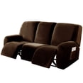thumbnail image 6 of SHANNA Stretch 8 Piece Solid Color Velvet Plush Recliner Sofa Slipcovers, Brown, 6 of 12