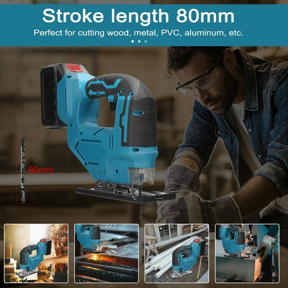 Mistaha Cordless Lithium Electric Jigsaw with 3-Mode Blade Setting, ±45° Bevel Adjustment, 21V 13000mAh Battery, Multi-Functional Woodworking Cutting Saw, US Plug