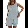 thumbnail image 2 of Conjuntos de Dos Piezas de Verano para Mujer: Camiseta Sin Mangas y Pantalones Cortos A Juego, Chándal de Algodón A Rayas, Rayas , Talla XXL, 2 of 8