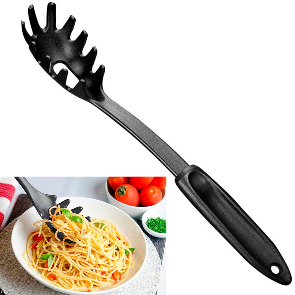 12.5 Black Amco Heat-Resistant Nylon Pasta Fork with Stainless Steel Handle 