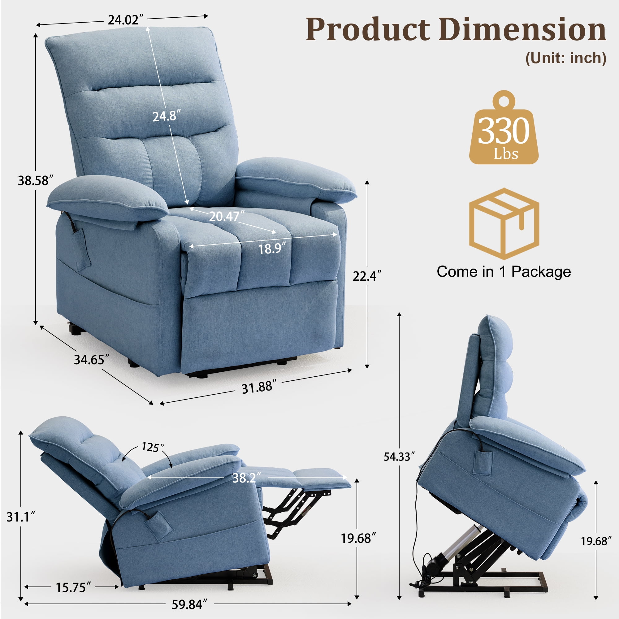 Korser Small Power Lift Recliner Chair for Elderly with Side Pockets Lift Chair for Small Spaces for Living Room,Linen,Blue