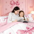 thumbnail image 4 of meiyoeat Coquette Bow Monogrammed T Full Size Comforter Sets,Pink Pearl Initial Print Bedding Comforter Set For Girl,Pink Reversible,3-Piece,1 Comforter and 2 Pillowcases, 4 of 7