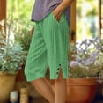 thumbnail image 2 of Ltctricy Bermuda Shorts for Women Striped Elastic Waist Straight Leg Side Split Knee Length Shorts Casual Loose Summer Shorts, 2 of 5