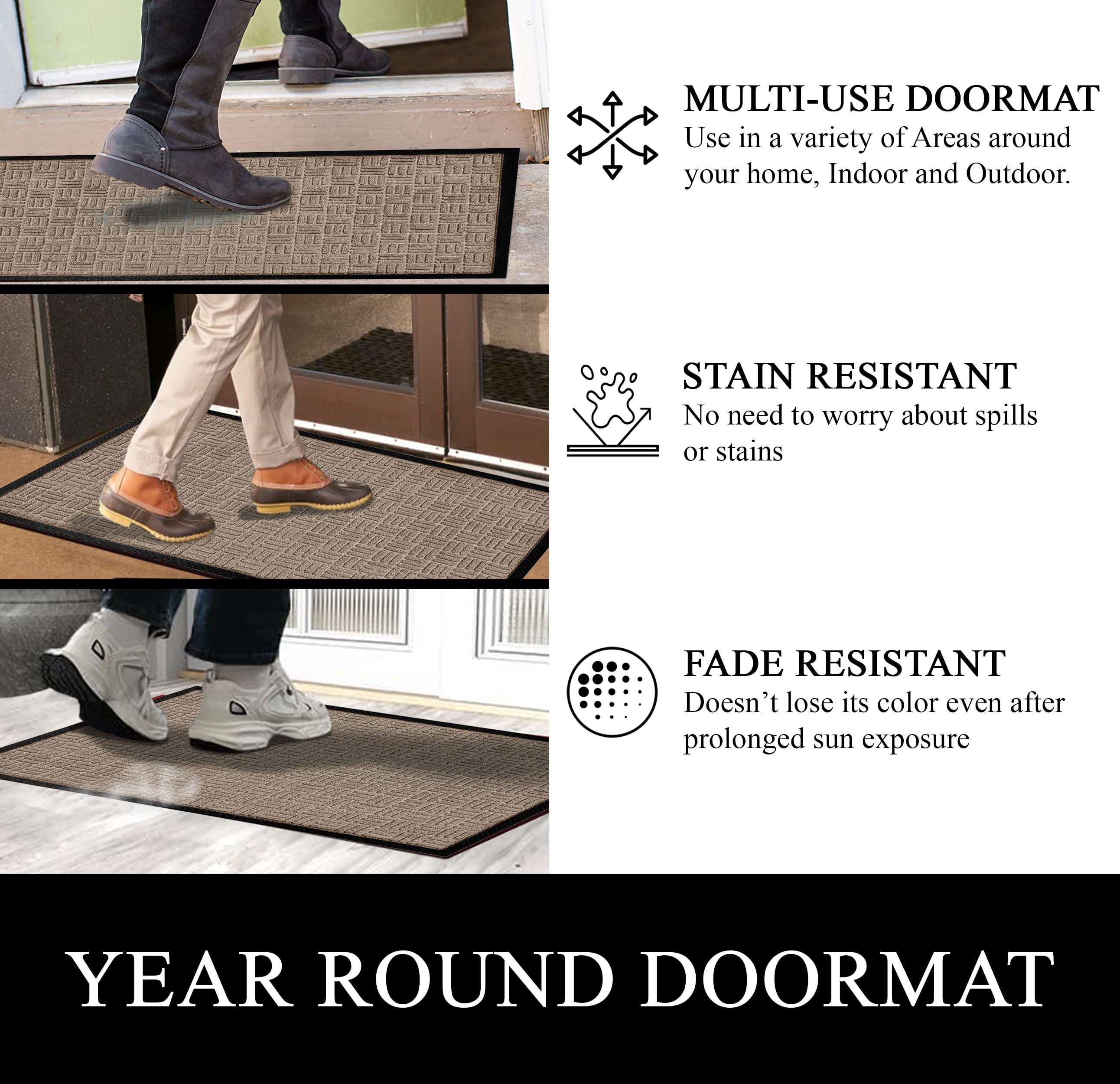 A1HC Indoor Outdoor Mat, Front and Back Entrance Welcome Mats, Front Patio Mats 24x36 Inches, Non-Slip Easy Clean Entrance Washable Large Size Doormat, Beige Criss Cross