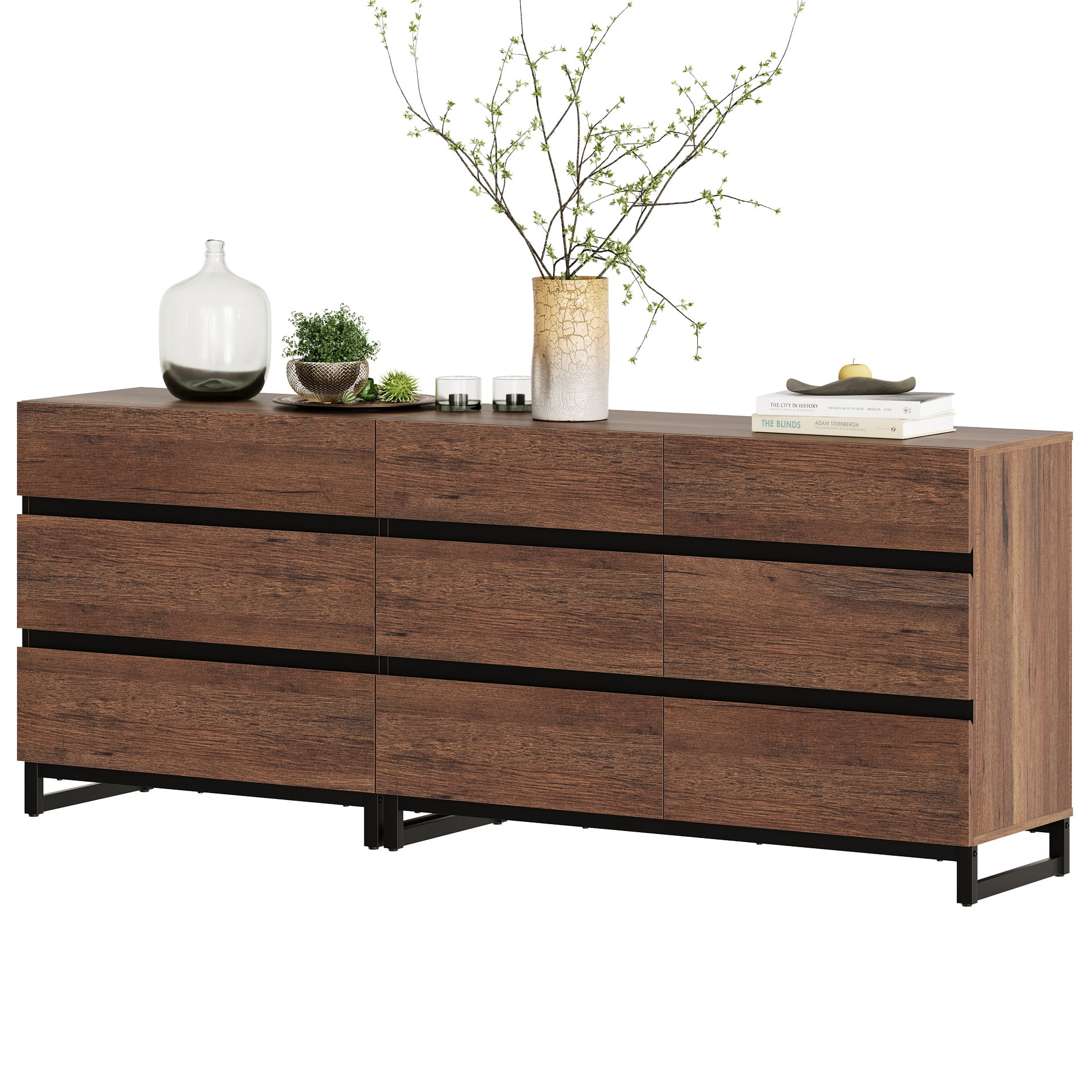 WAMPAT 2 in 1 Dresser for Bedroom, Closet Organizers and Storage with 9 Drawers, Chest of Drawers with Metal Base, Modern Wood Dresser for Bedroom, Light Oak