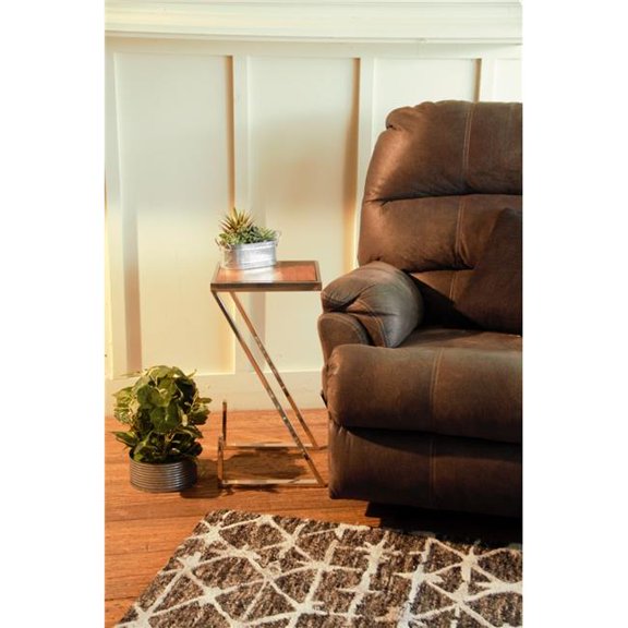 Stylish Asymmetrical Wood & Metal Z Shaped Side Table, Wood