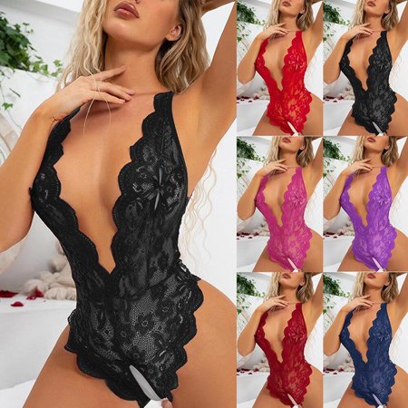 

Women Ladies Lace Bodysuit Sexy Lingerie Babydoll Crotchless Underwear Nightwear