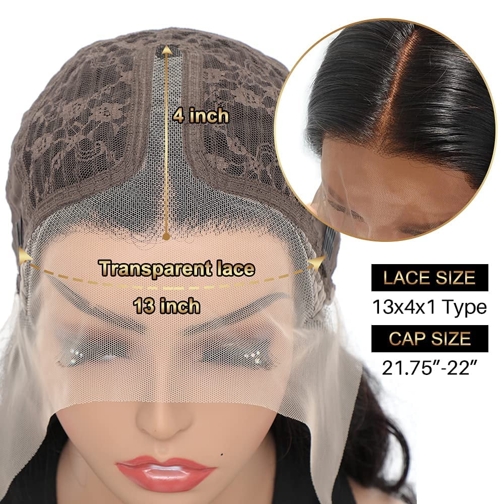 Body Wave Human Hair Wigs for Black Women Lace Front Wigs Human Hair Pre Plucked 180% Density Brazilian Virgin 13x4x1 T Part Lace Wig with Baby hair Natural Black Color(20 Inch)
