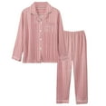 thumbnail image 2 of Cavosen Lounge Sets for Women 2 Piece Pajamas Button down Soft Nightwear Long Sleeve Collar Tops Long Pants Sleepwear Striped Pjs with Pocket Comfort Loungewear Outfits Red L, 2 of 4