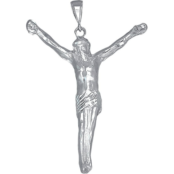Sterling Silver Jesus Christ Pendant Necklace with Diamond Cuts and 24 Inch Chain