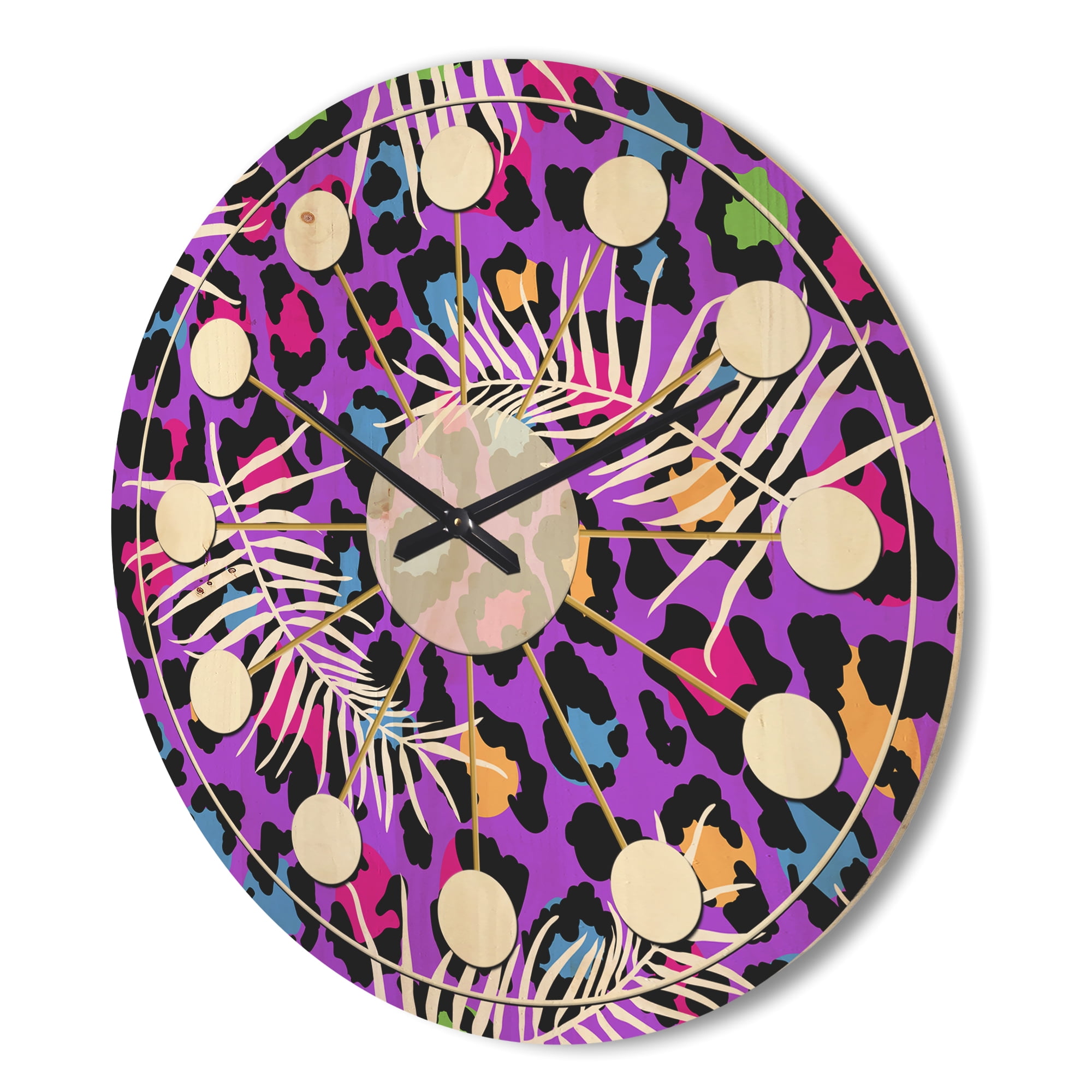 Designart 'Leopard Fur Safari Pattern V' Mid-Century Modern Wood Wall Clock