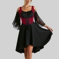 thumbnail image 3 of Enjoytime Gothic Dresses for Women Patchwork Flare Long Sleeve Lace Up Midi Dresses Cold Shoulder Vintage Elegant Medieval Dress Red XL, 3 of 7