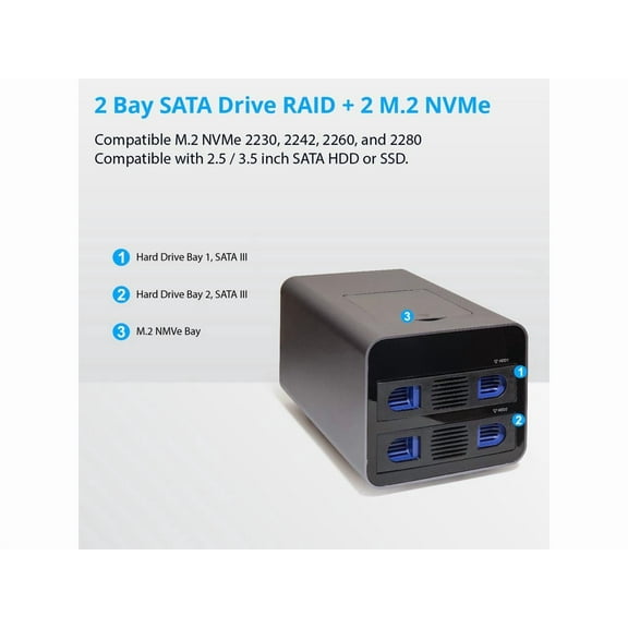 Syba SYENC50127 USB 3.2 Type-C 2-Bay SATA and M.2 NVMe External Drive Enclosure
