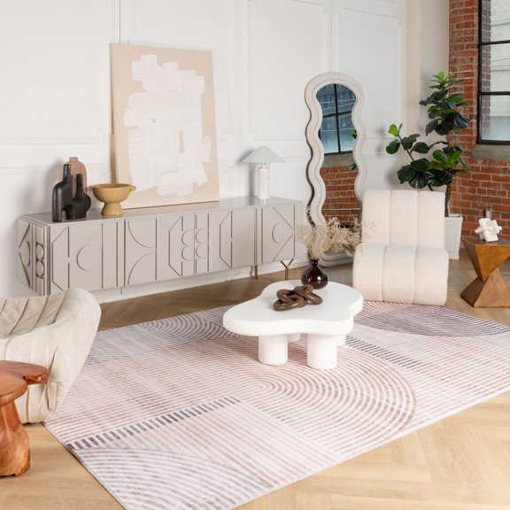 Rug Branch Minimalist Abstract Geometric Beige Brown Indoor Soft Area Rug - 6x9