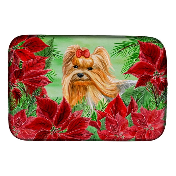 Yorkshire Terrier Poinsettas Dish Drying Mat