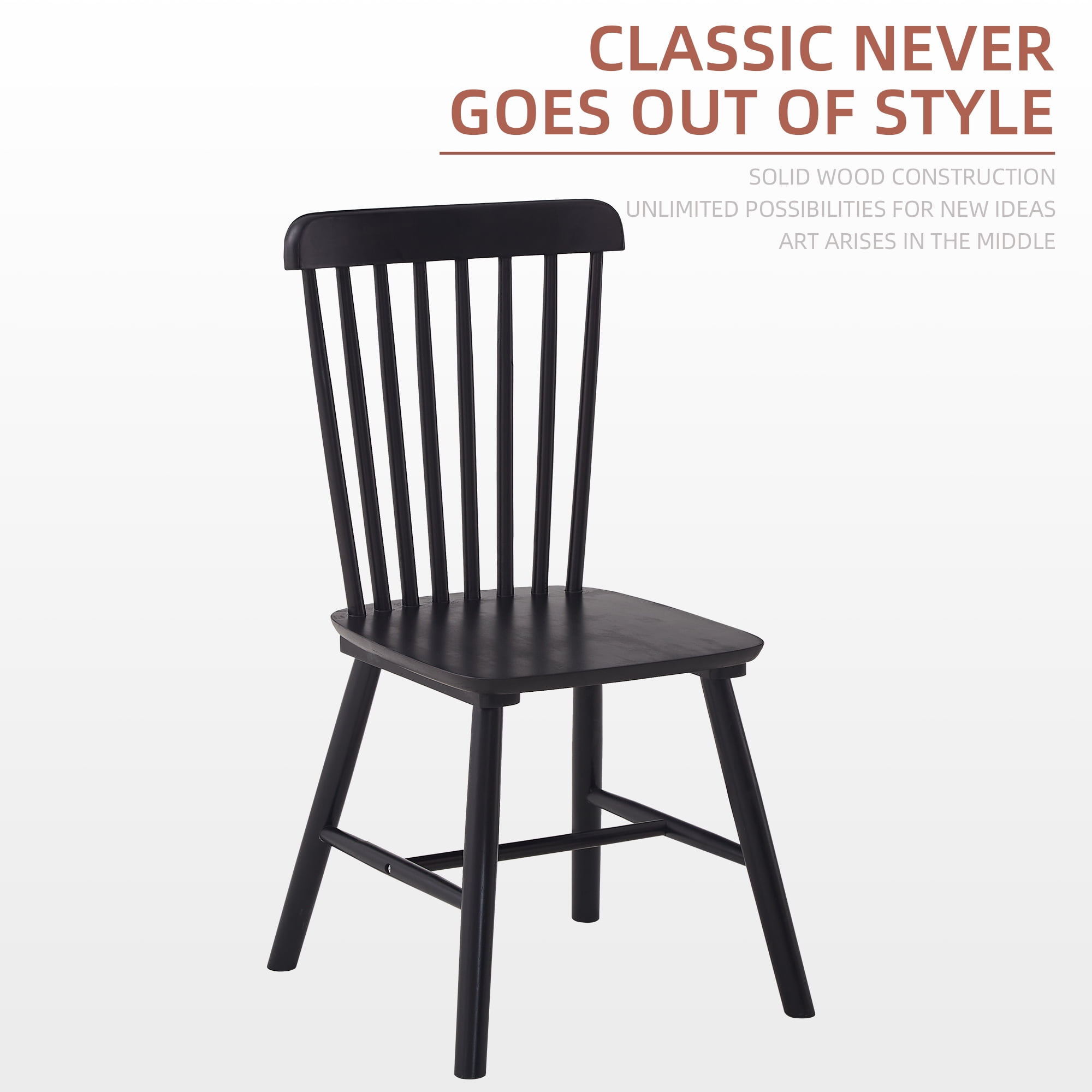 GARITIN Dining Chairs Set of 4, Solid Rubber Wood Kitchen Chairs with Curved Backrest and Rounded Edges for Dining Room, Black
