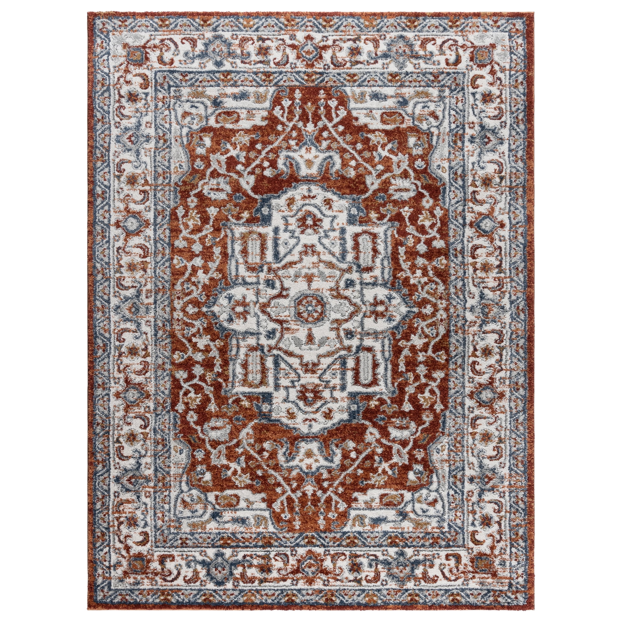Gertmenian Imani Harlow Traditional Medallion Plush Rust/Gray/Ivory Shag Indoor Area Rug, 9FTx12FT