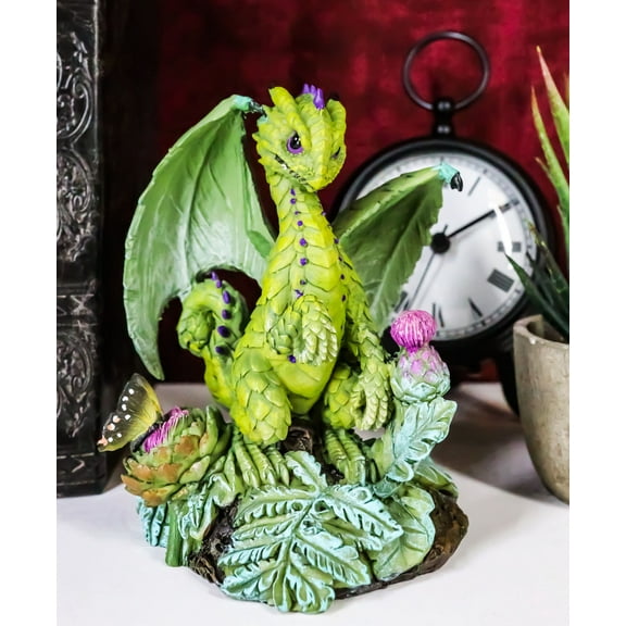 Fantasy Green Thumb Vintage Artichoke Dragon Statue Fairy Garden Collectible