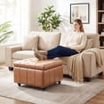 thumbnail image 2 of Poshby Square Faux Leather Storage Ottoman, Coffee Table Footrest Stool with Pulley Legs for Living Room or Bedroom, Brown, 2 of 7