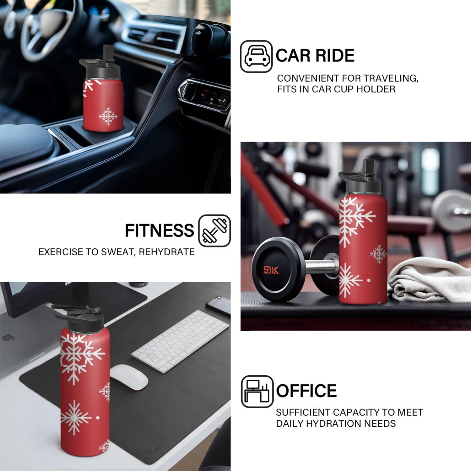 Christmas 18 oz Insulated Stainless Steel Water Bottle with Straw & Cleaning Brush , Leakproof, BPA-Free, 304 Stainless Steel, Wide Mouth, Travel Mug for Car, Gym, Office