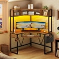 thumbnail image 6 of SEDETA Corner Gaming Desk with LED Lights&Hutch Computer Desk with Headphone Hook&Keyboard Tray for Bedroom, Rustic Brown, 6 of 10