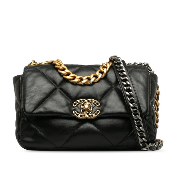 Pre-Owned CHANEL Matelasse Coco Mark Disneuf Chain Shoulder Bag in Black Lambskin for Women