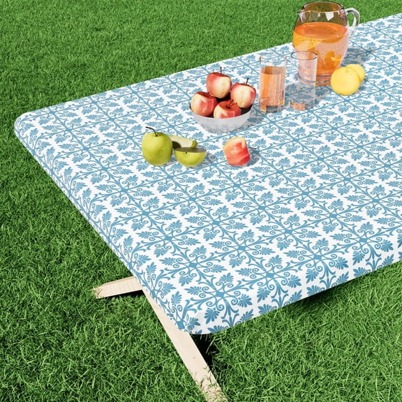 Rectangle Vinyl Table Cloth, Elastic Fitted Flannel Backed Tablecloth, 100% Waterproof Plastic Table Cover Fits 4 Foot Folding Tables for Picnic, Camping, Outdoor (Khaki, 30" x 48")