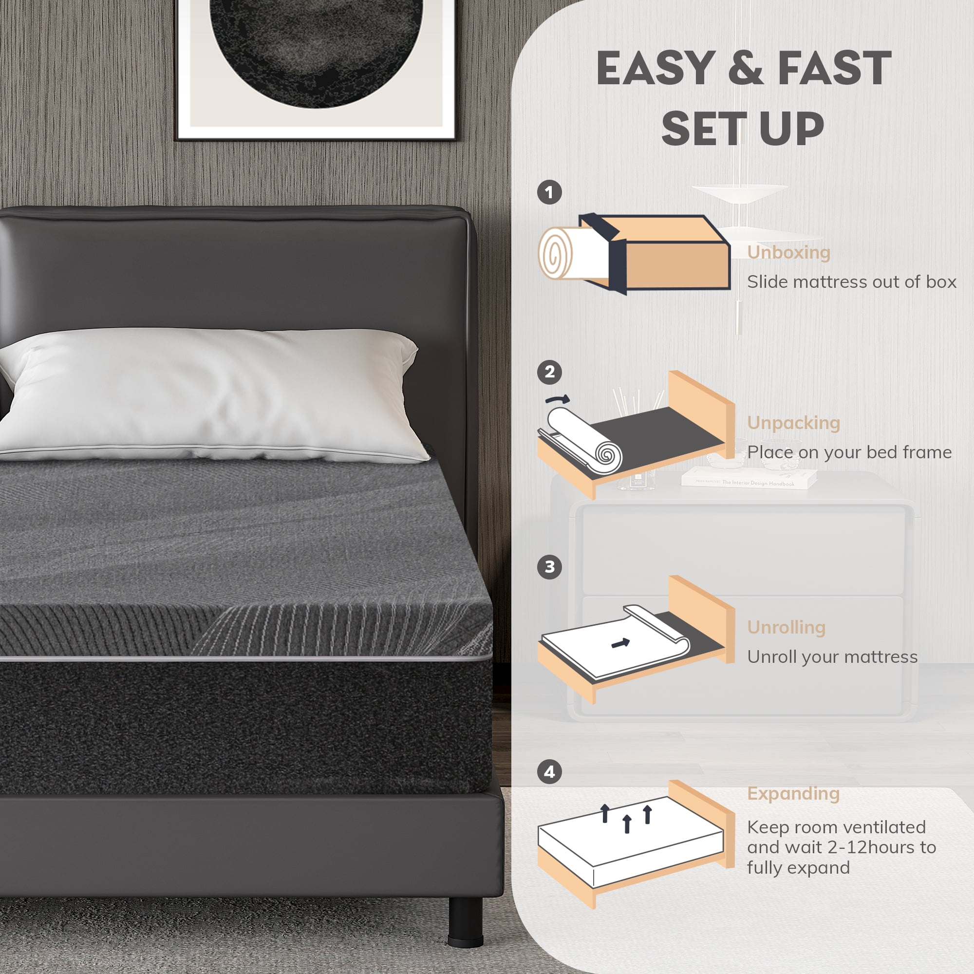 TechForma 12" Twin XL Gel Memory Foam Mattress in a Box, Bed in a Box, Medium Firm Cooling Gel Infused for Pressure Relief & Back Pain, CertiPUR-US Certified