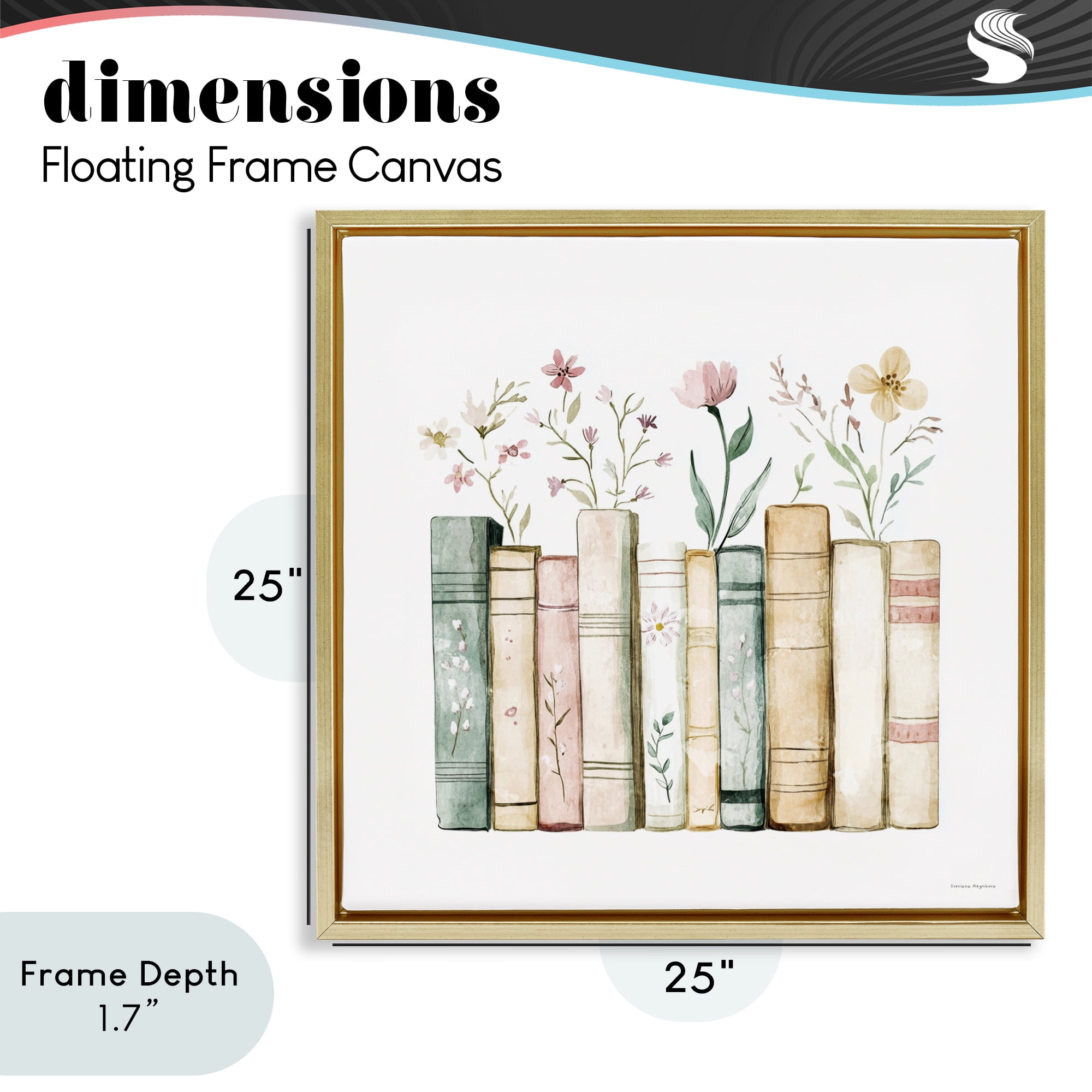 Stupell Industries Floral Stories Library Gold Framed Floater Canvas Wall Art, design by Svetlana Aleynikova