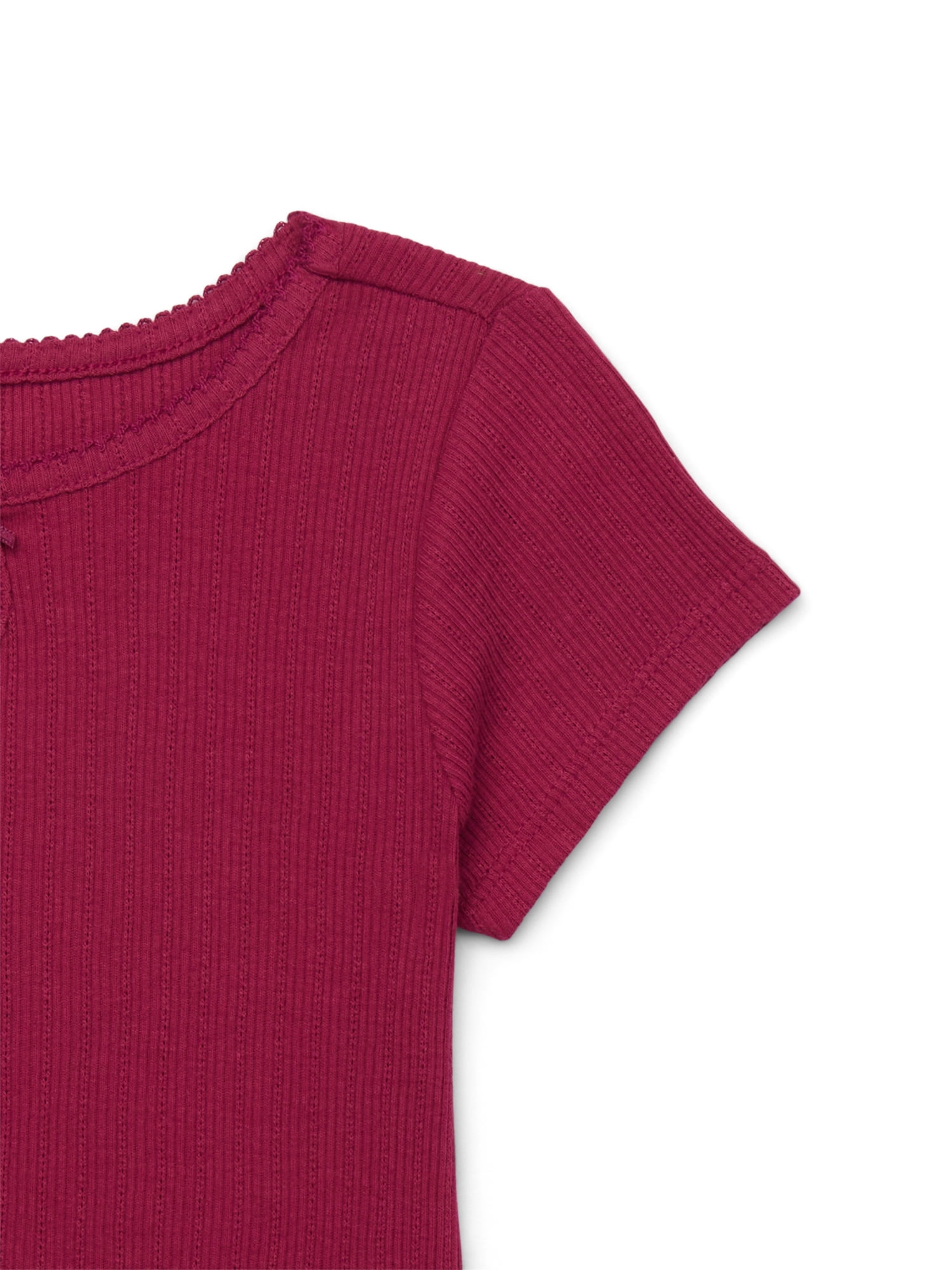 Wonder Nation Girls Ribbed Pointelle Keyhole T-Shirt, Sizes 4-18 & Plus