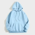 thumbnail image 3 of QUYUON Hooded Sweatshirts Women Solid Casual Loose Hoodie Sweatshirt Long Sleeve Pocket Drop Shoulder Pullover Tops Drawstring Fleece Sweatshirts Hoodies Shirts for Fall Winter Light Blue L, 3 of 5