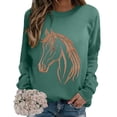 thumbnail image 5 of Long Sleeve Shirts for Women Hemlock Horse Print Sweatshirts for Women Riding Horse Lover Long Sleeve Crew Neck Pullover Tops Casual Loose Shirts Sweatshirt, 5 of 7