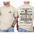 thumbnail image 3 of Jesus Dropped The Charges Double Sided T-Shirt – Bold Christian Cross & Nails Graphic Tee, If You Bring Up My Past Quote, Faith Based Unisex Religious Gift, 3 of 6