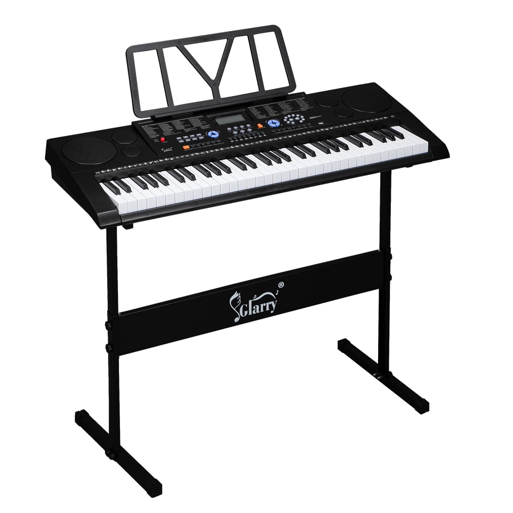 Kepooman 61-Key Electronic Keyboard Portable Digital Music Piano with Piano Stand, Built In Speakers, Headphone, Microphone, Music Rest, LCD Screen, USB Port & Teaching Modes for Beginners