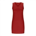 thumbnail image 4 of Up to 30% off Summer Dress, Women's Casual Solid Color V-Neck Pullover Short Sleeved(Red,S), 4 of 8