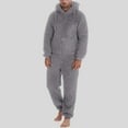 thumbnail image 2 of Adult Hooded Onesie Pajamas Non-Footed One Piece Sleepwear for Men Color: Light Gray Size: XXXXXL, 2 of 6